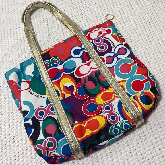 Coach Poppy Signature C Glam Tote Bag Purse Multicolor - Picture 10 of 13